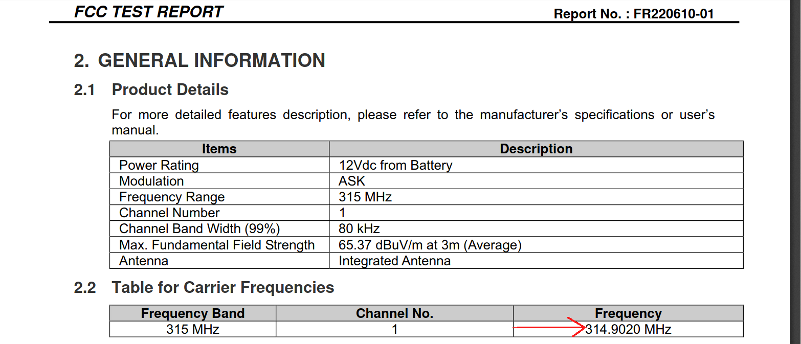 Figure 7. Test report screenshot showing frequency information